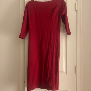 Talbots Red Sheath Dress Bateau Neck 3/4 Sleeve